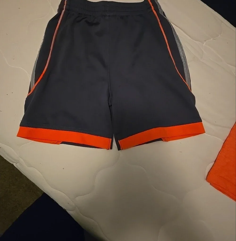 Adidas Orange Tee with Navy Athletic Shorts